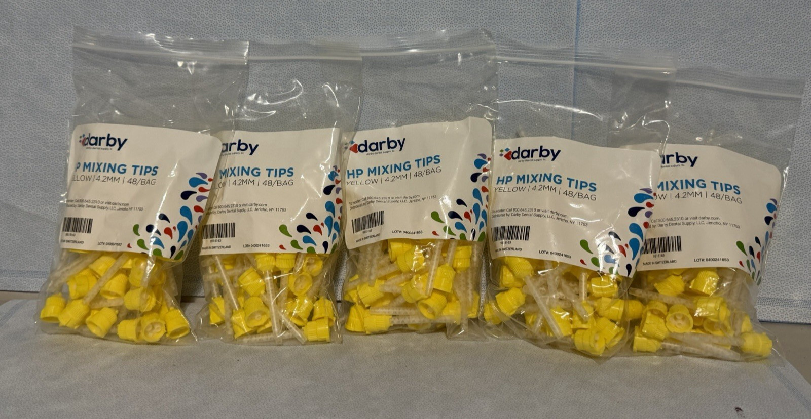 Lot of 5 Darby HP Mixing Tips Yellow 4.2mm 48/Pack (240 Total)