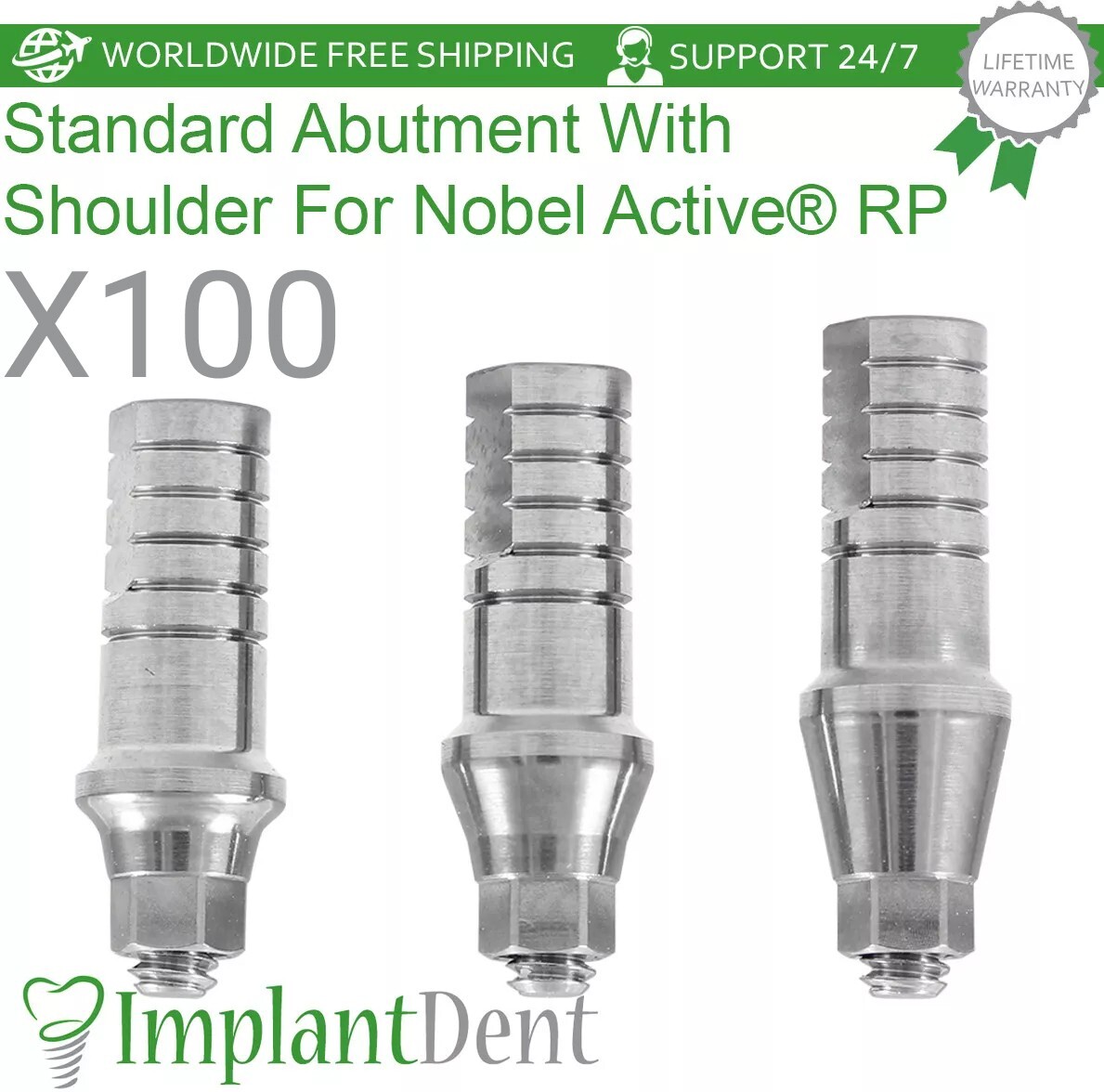 100x Dental Straight Shoulder Prosthetic 4.0mm Regular Platform Conical Hex 2.65