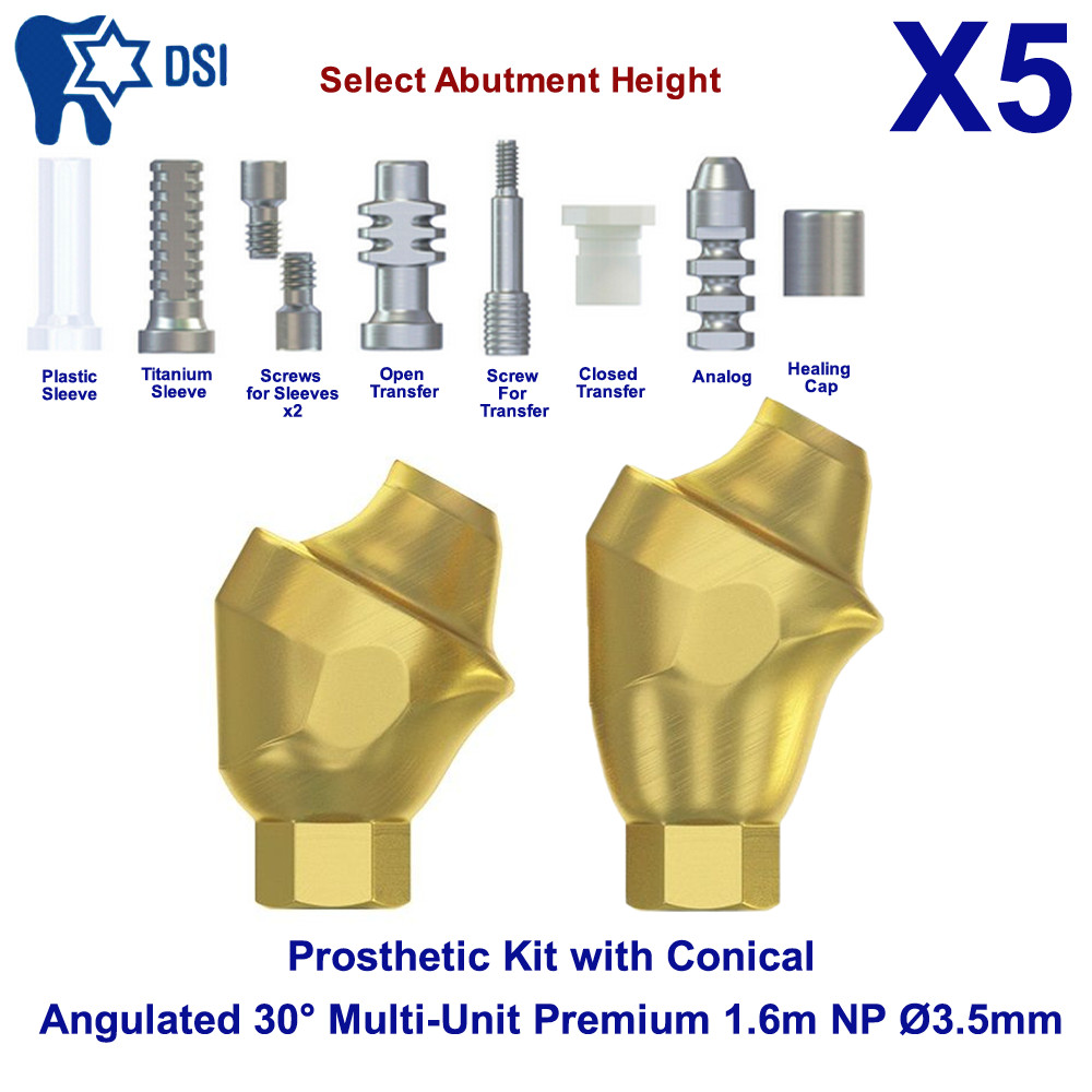 5x Prosthetic Kit DSI Conical Angulated 30° Abutment Multi-Unit 1.6m NP Ø3.5mm