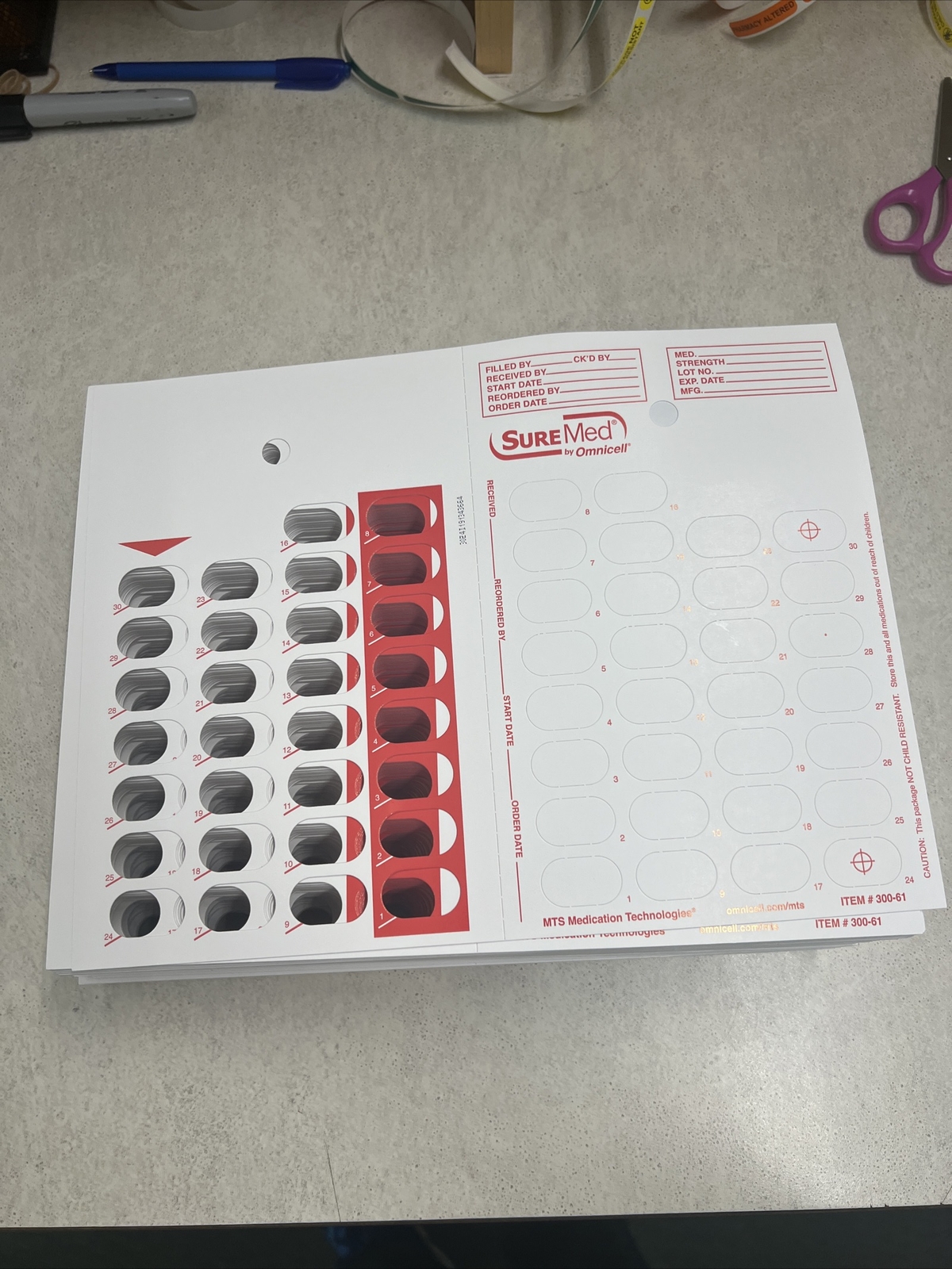 SureMed by Omnicell Medication TECH L-300-61 DOSIS 30 SLOT BINGO CARDS x 188!