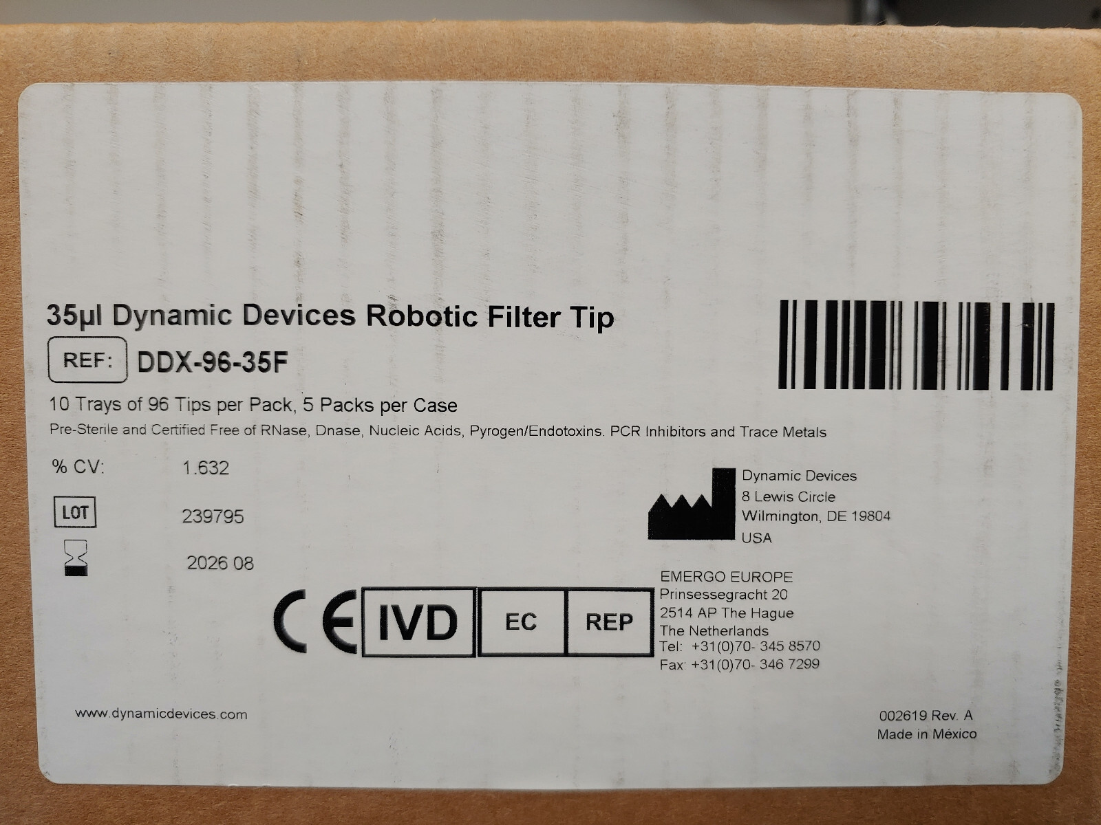 5 Box DYNAMIC DEVICES DDX-96-35F 35μL Robotic Filter Tip