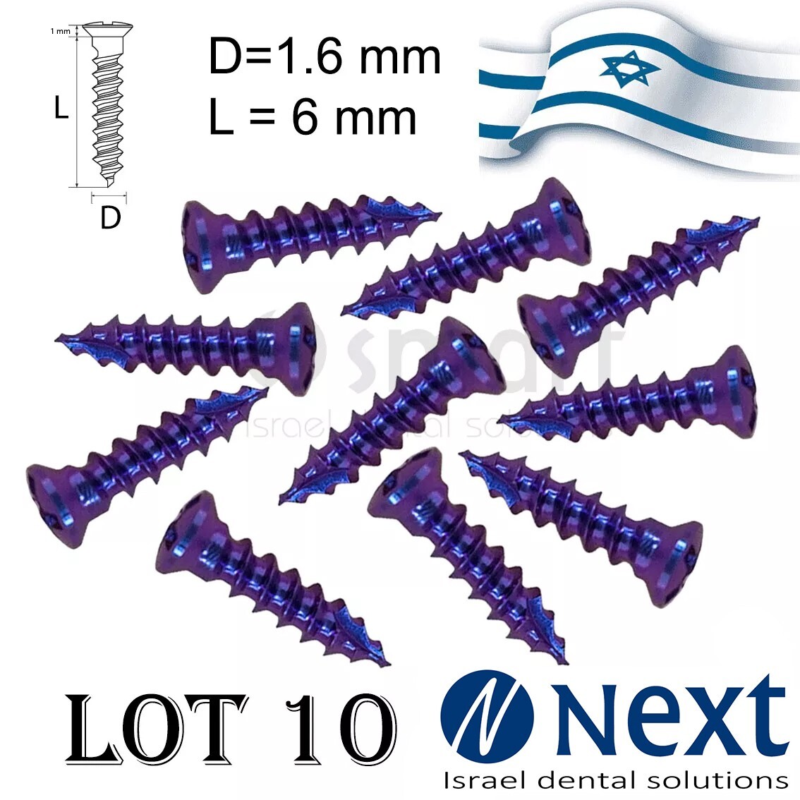 Lot x10 Screw titanium pin membrane Fixation Bone GBR Ø1.6 L6 tac