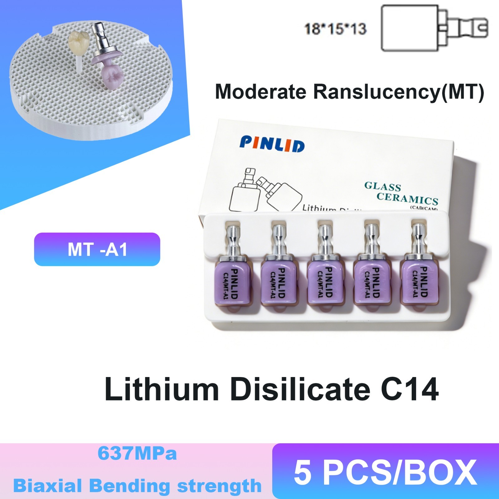 Dental Lithium Disilicate CAD CAM Glass Ceramic Blocks MT Translucency A1–BL4