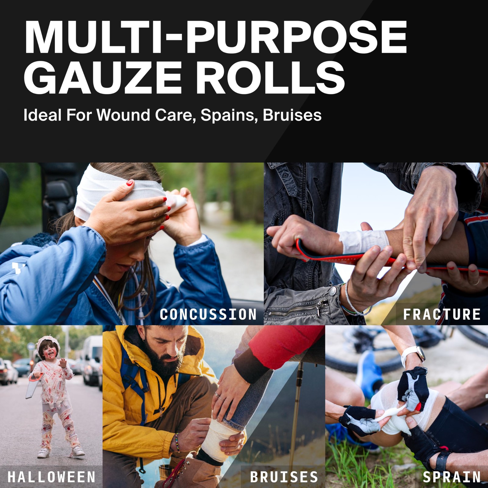 SurviveX – 4″ Stretch Gauze Roll – Conforming Medical Bandage 24 Pack, White