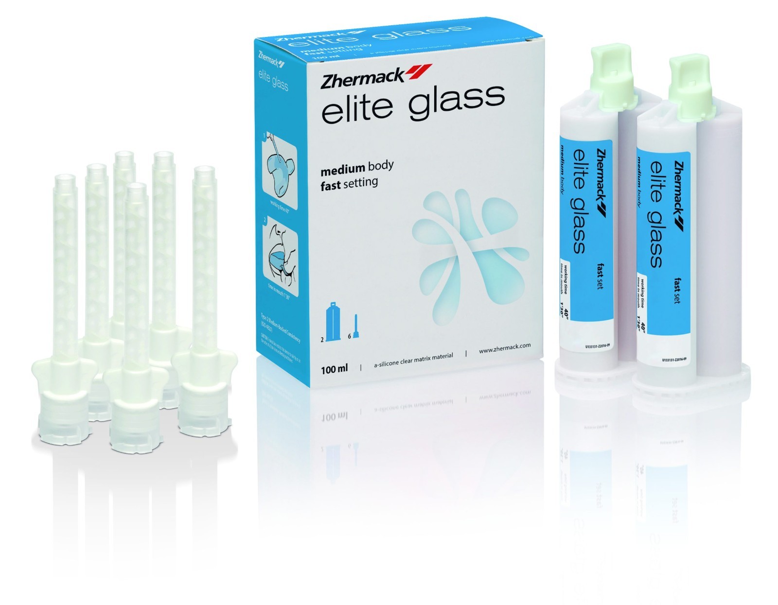 Zhermack Elite Glass Transparent Vinylpolysiloxane Fast Set 2 x 50ml Free Ship