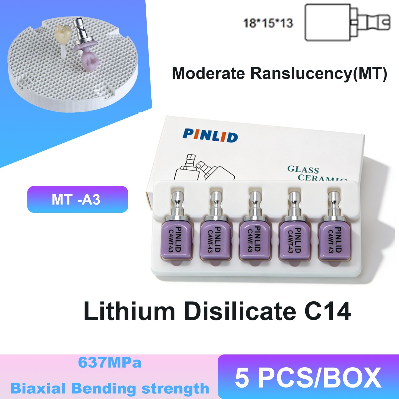 Dental Lithium Disilicate CAD CAM Glass Ceramic Blocks MT Translucency A1–BL4