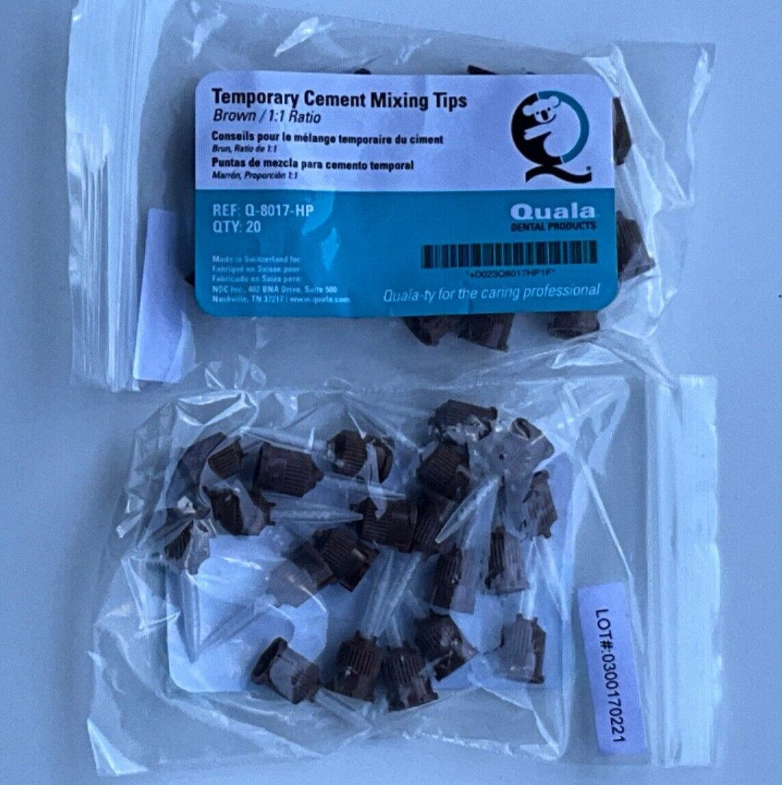 Quala Dental Temporary Cement Mixing Tips Brown 1:1 Ratio 20/Bag Q8017-HP