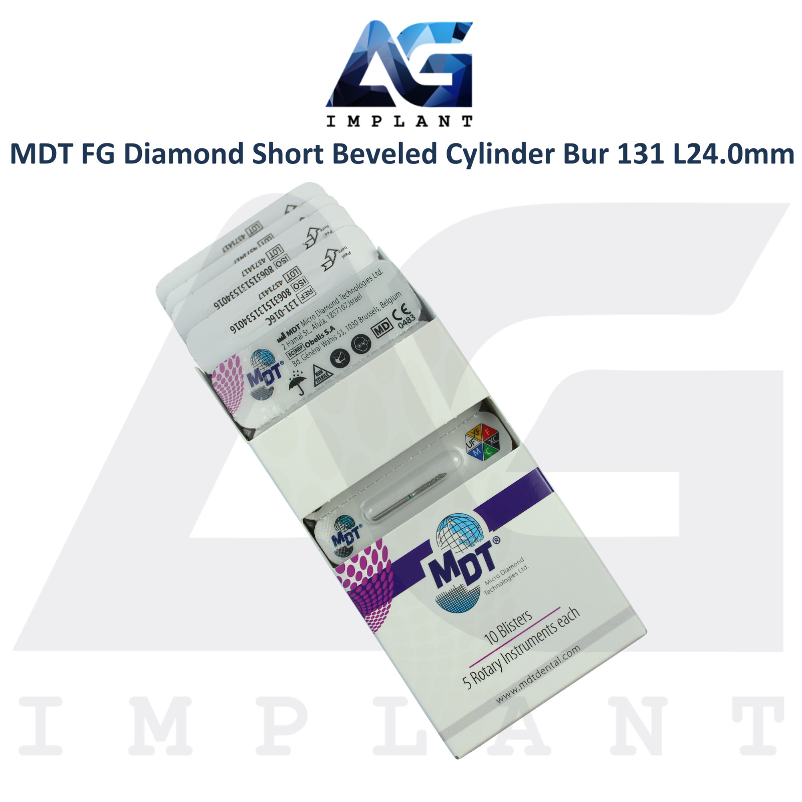 MDT Dental FG Diamond Coated Short Beveled Cylinder Bur 131 L24.0mm Shaping Tool
