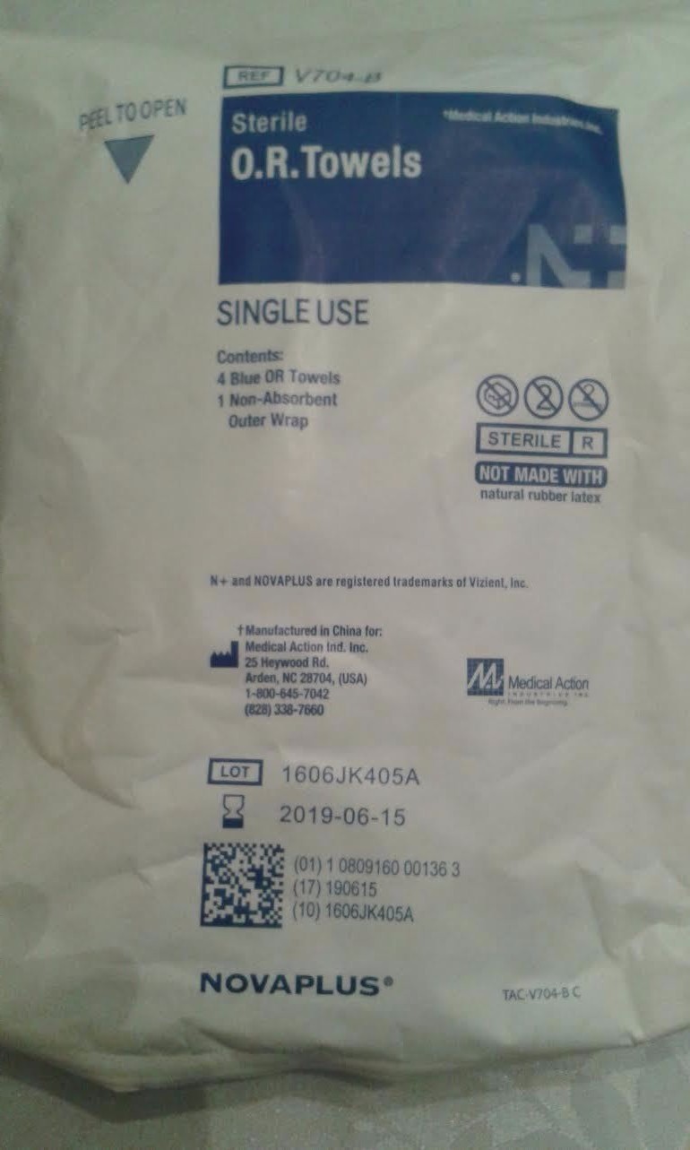 LOT/20pckX4 V704-B Sterile contents-4 Blue OR Towels1Non-absorbent Wrap