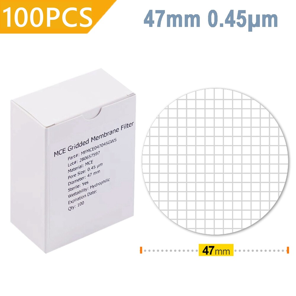 100pcs Sterile 0.45µm Membrane Filter Gridded Scientific MCE 47mm Black Grid LAB