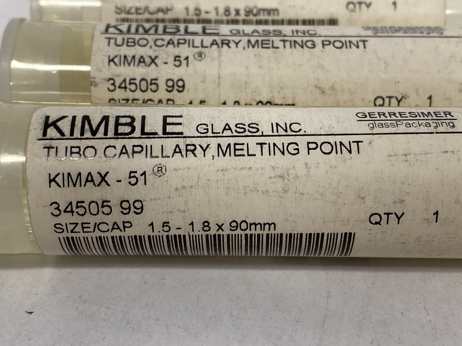 (300) KIMBLE 90mm Melting Point Capillary Tubes Sealed At One End 34505-99