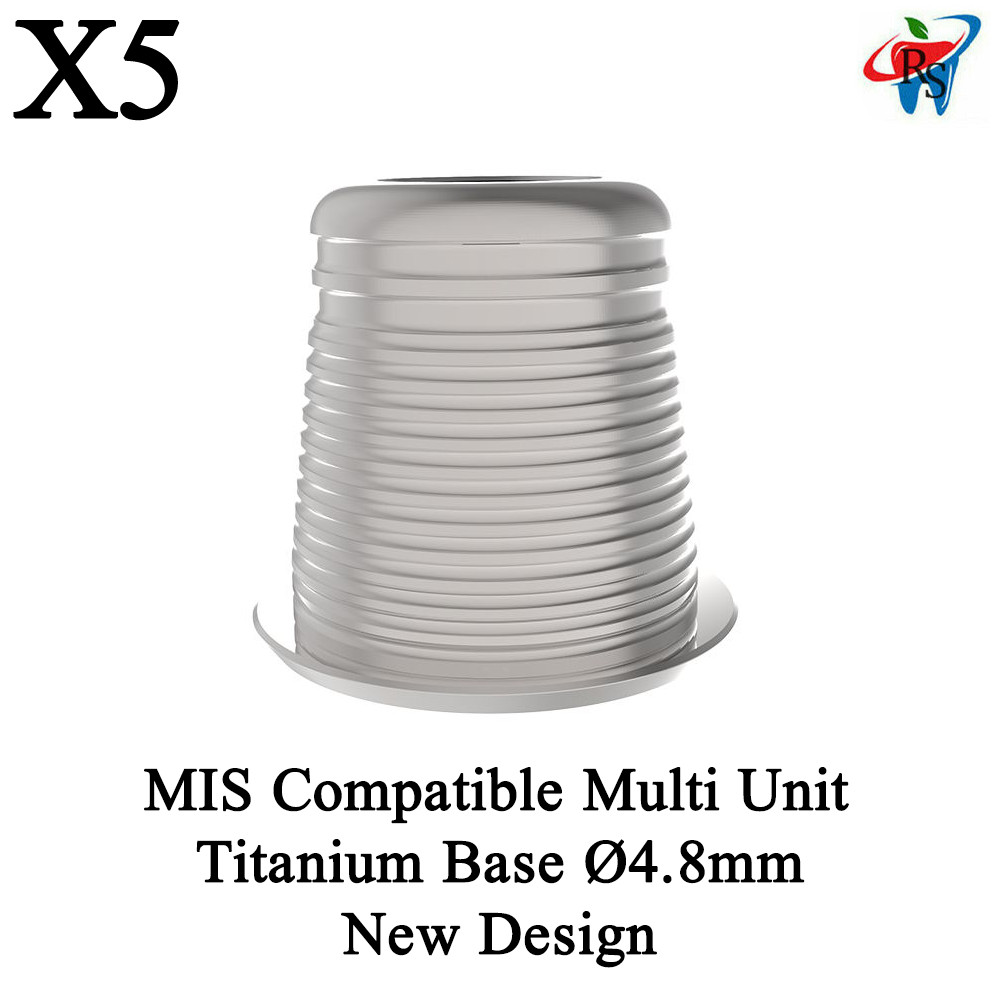 x5 New Design Titanium Base – Ø4.8mm Compatible MIS Multi Unit System Titanium