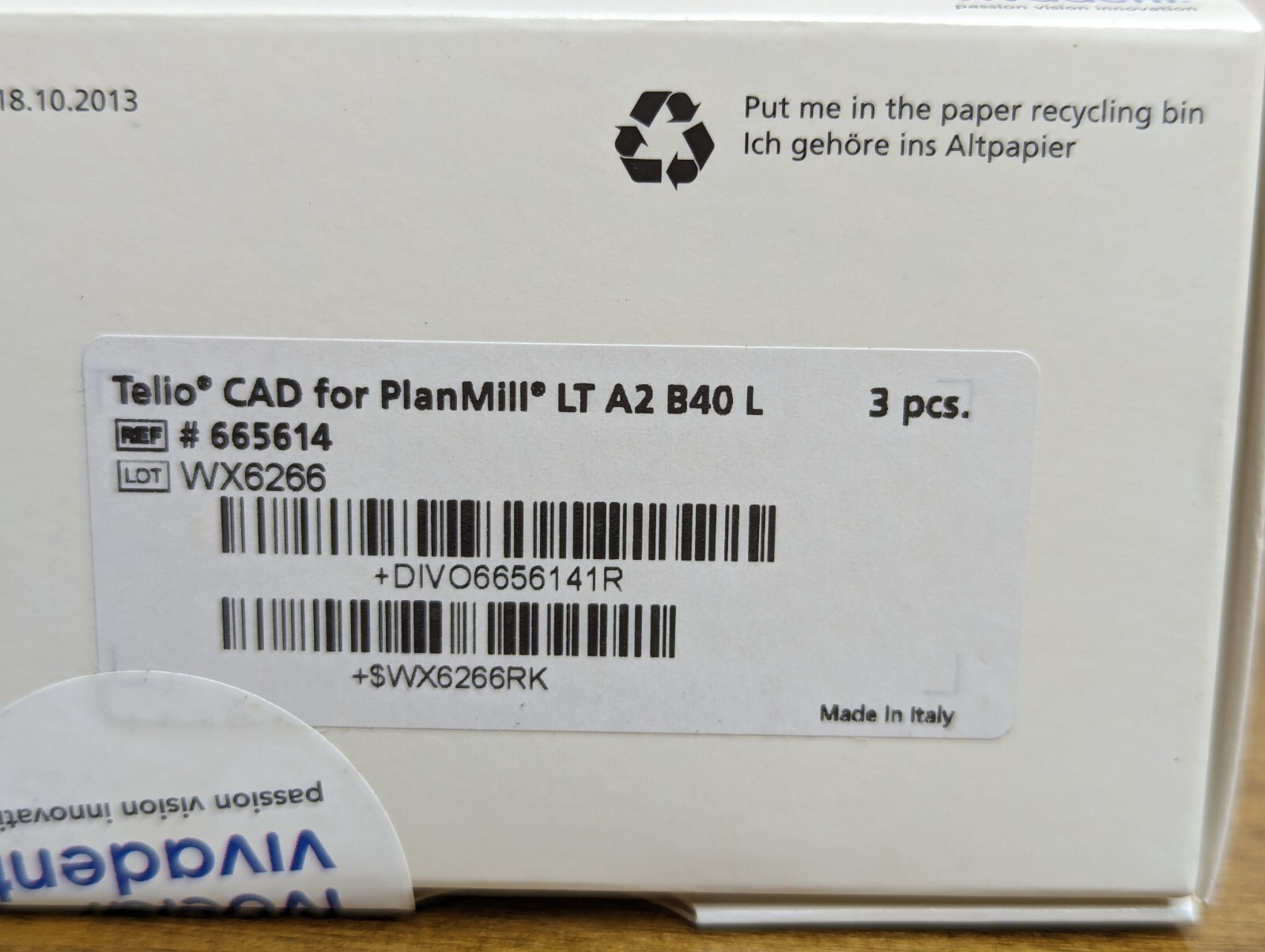 Telio CAD Planmill LT A2/B40 Ivoclar NEW Sealed