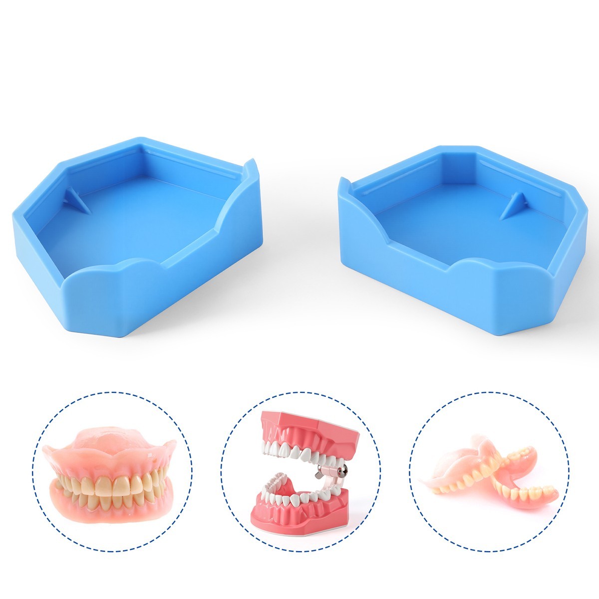 Dental Model Former Base Molds Blue Silicone Rubber Notches Plaster Types 6pcs
