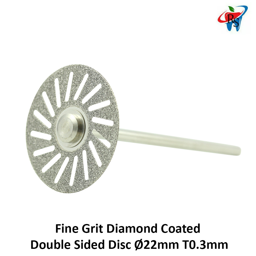 Dental MDT Fine Grit Diamond Coated Double Sided Disc Ø22mm + Mandrel T0.3mm
