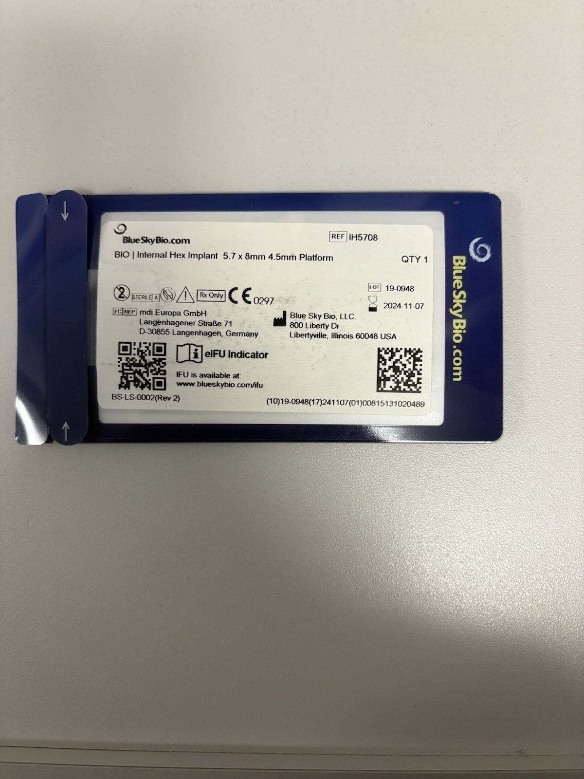 Blue Sky Bio 5.7x8mm 4.5 Platform Implant