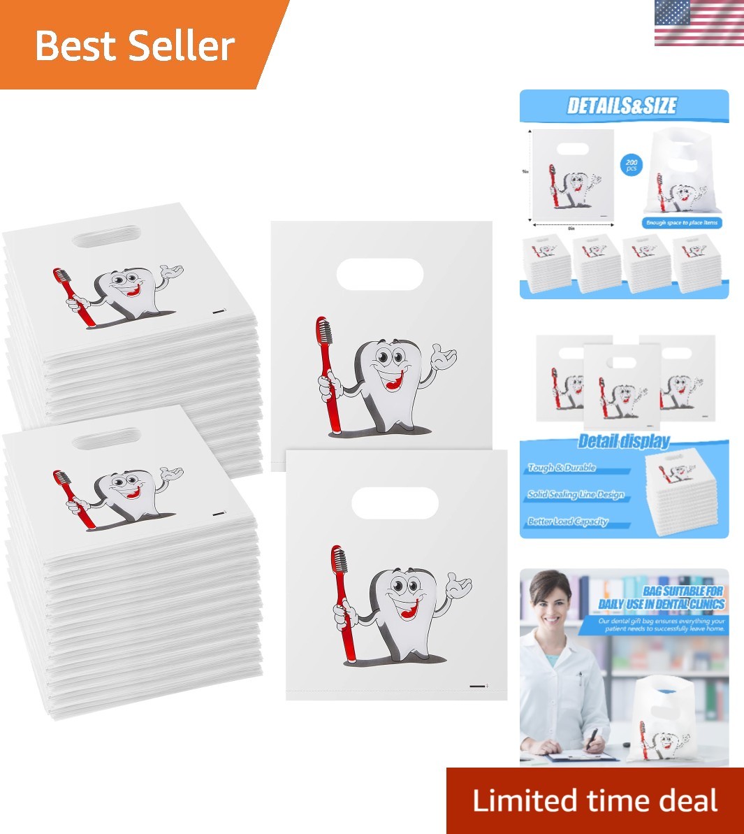 200 Count Plastic Dental Bags with Handles – Perfect for Patient Encouragement