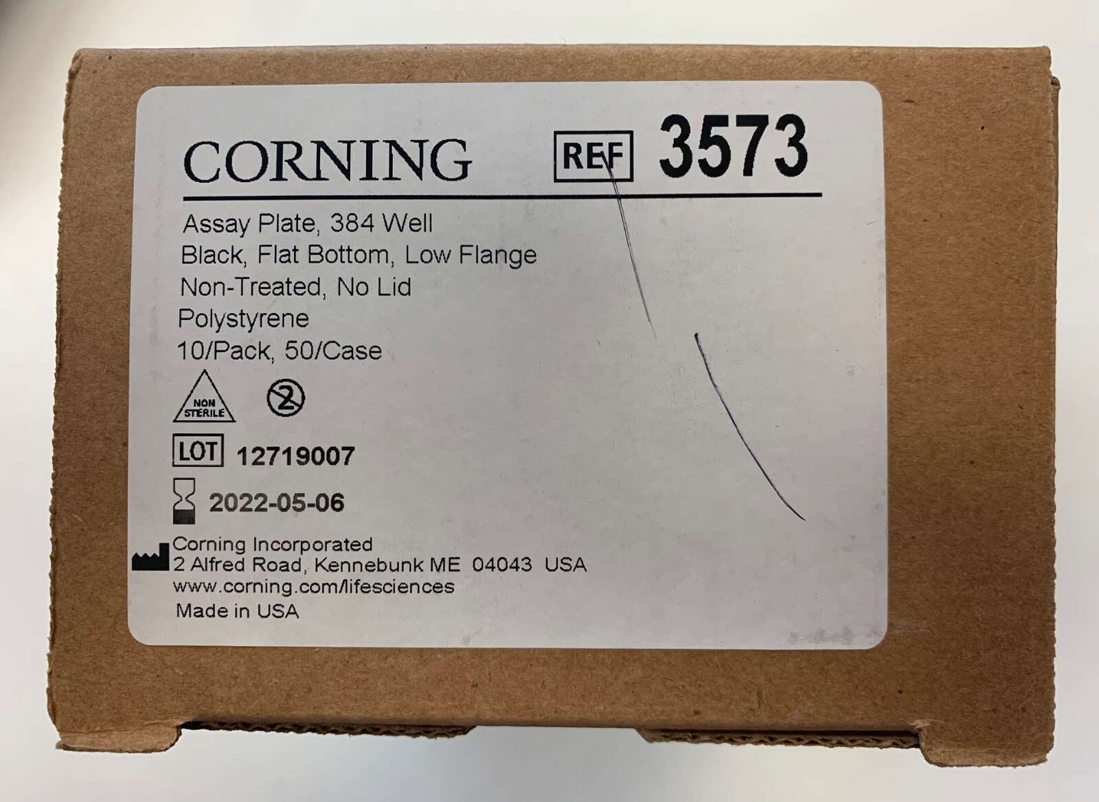 New CORNING 384-WELL BLACK FLAT BOTTOM, LOW FLANGE. 10/pack. #3573