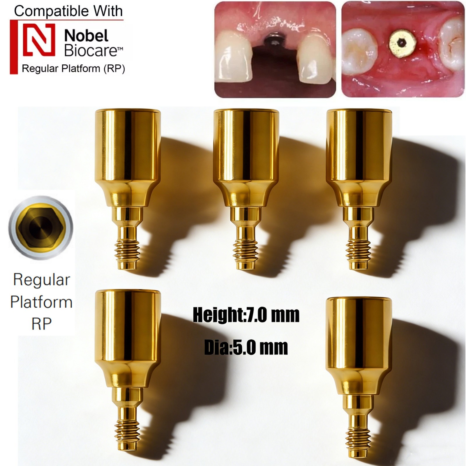 US 5Pc Dental Healing Abutment NP/RP Fit Nobel Biocare Internal Conical Titanium