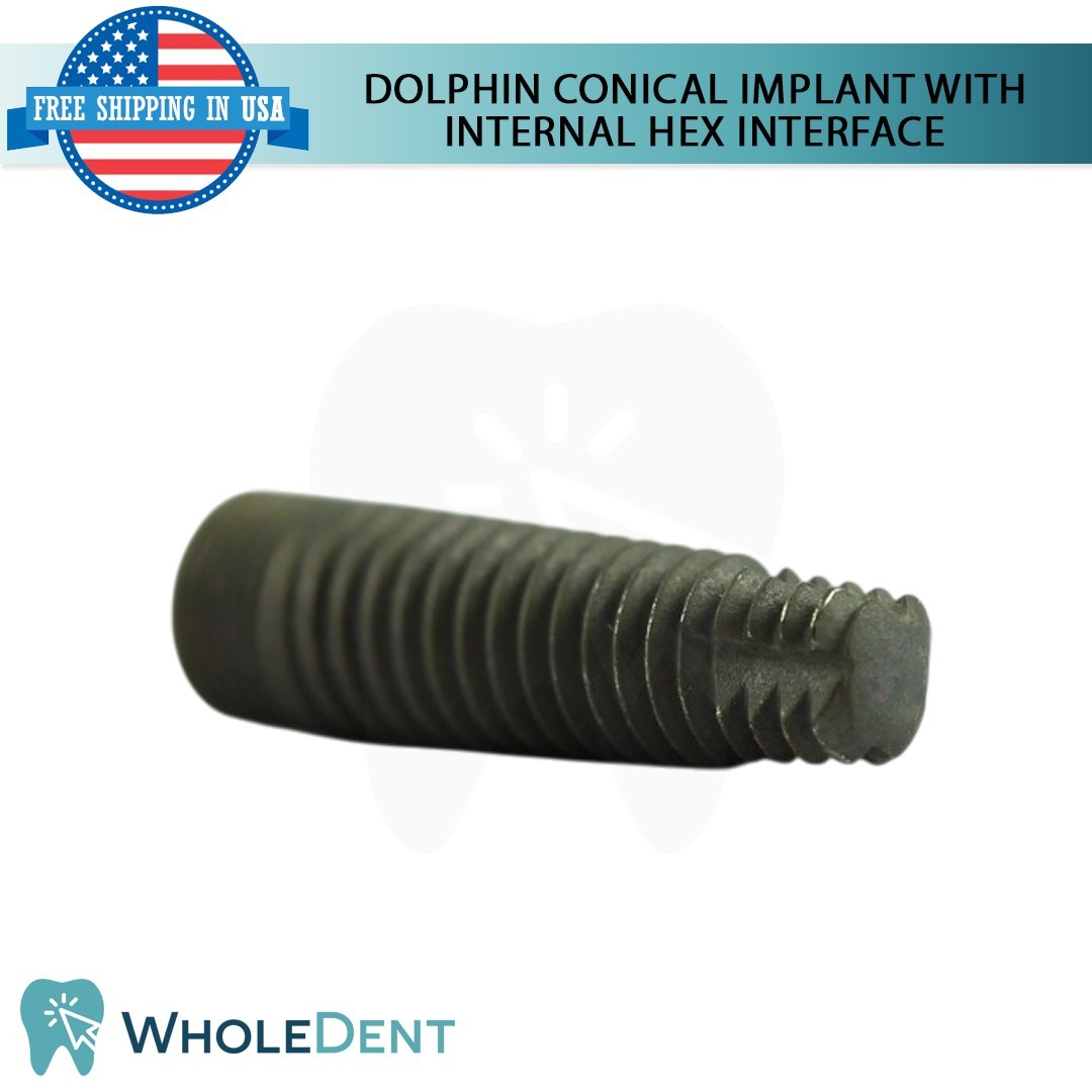 1x Dental Dolphin Conical Fixture with Int Hex Connection Titanium Sterile SLA