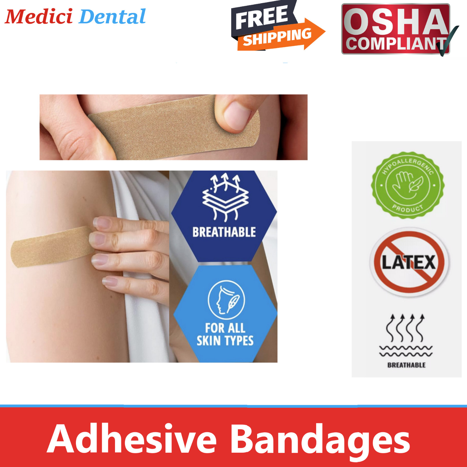 Dental Medical Adhesive Bandaid Bandage Strips, 1″ x 3″, 100/bx – Fabric Bandage