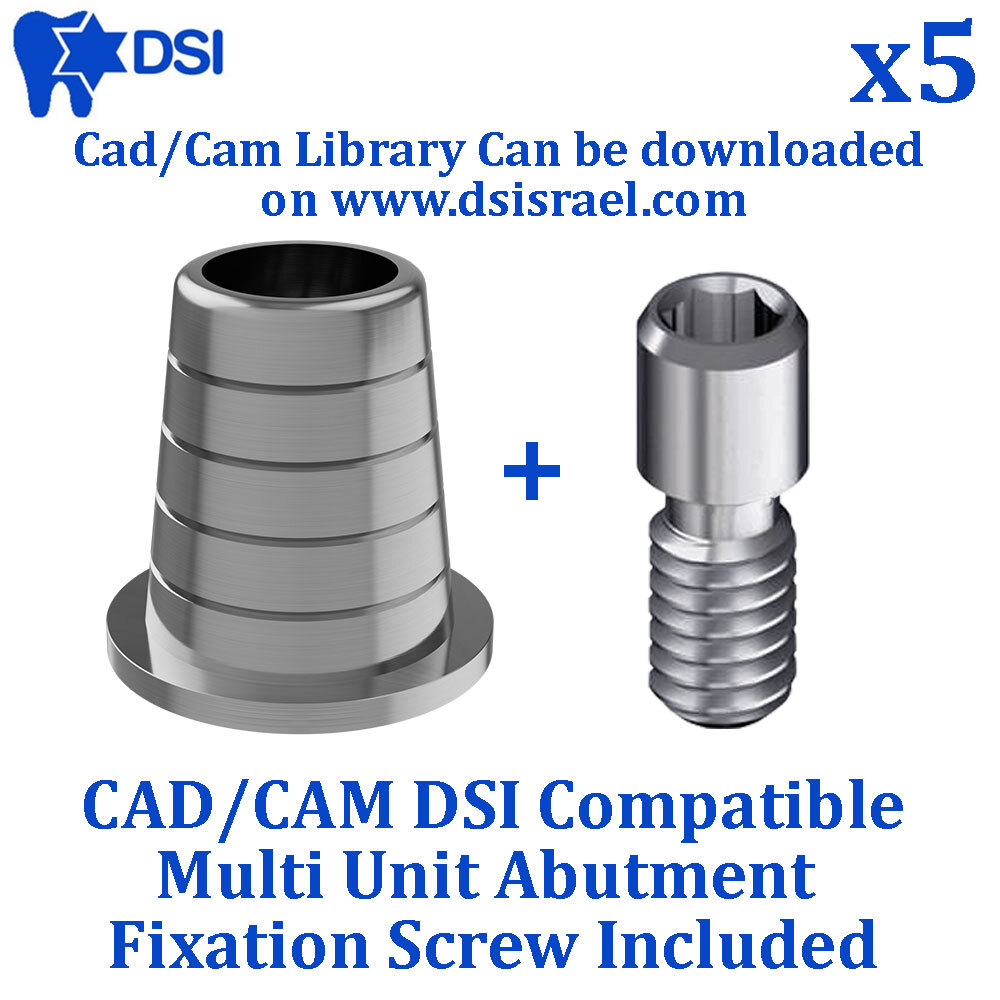 5x DSI Dental Fixture Ti-Base CAD/CAM Multi Unit Adapter Head Digital Library