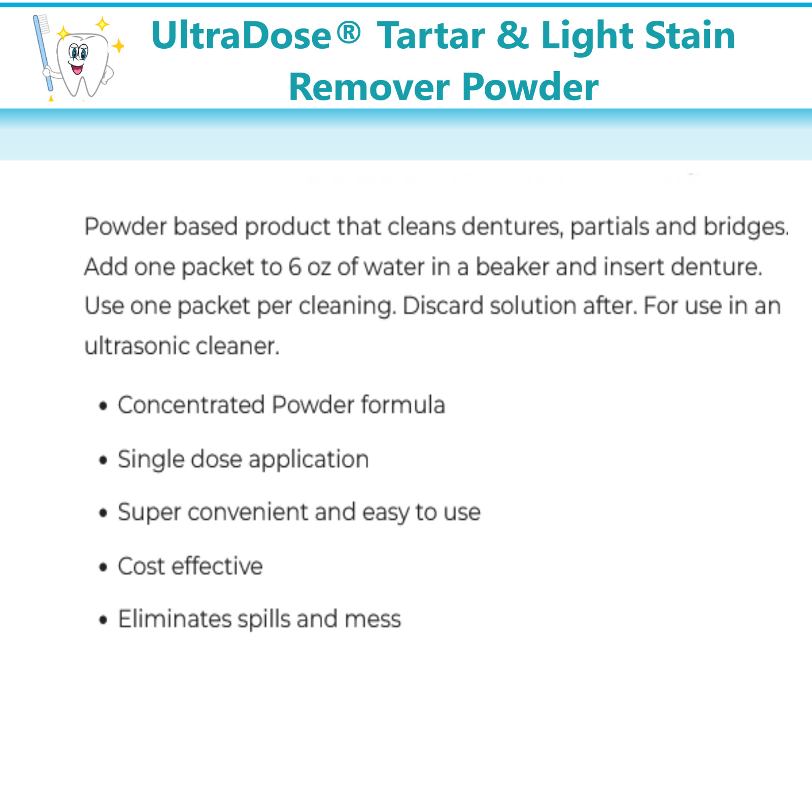Dental UltraDose® Ultrasonic Cleaner Powder Tartar & Light Stain Remover Denture
