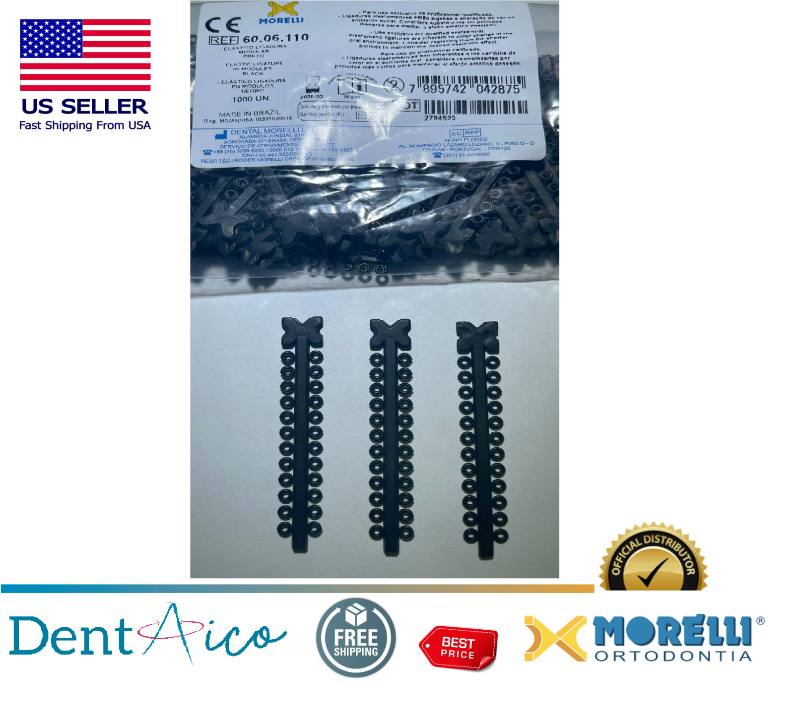 MORELLI Elastic Ligature in Modules Black PAK/1.000UN Dental Orthodontic