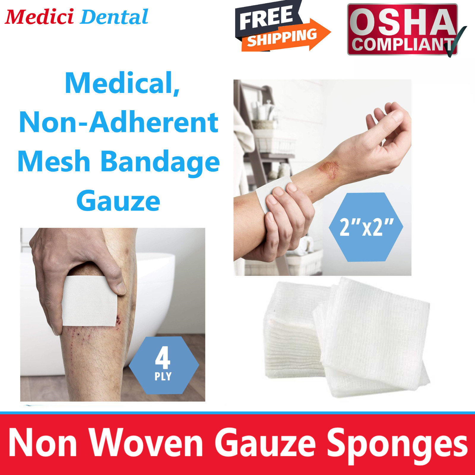 1000 Pack – 2×2 Non Woven Gauze Sponges 4-Ply, Non-Sterile Cotton Dental Medical