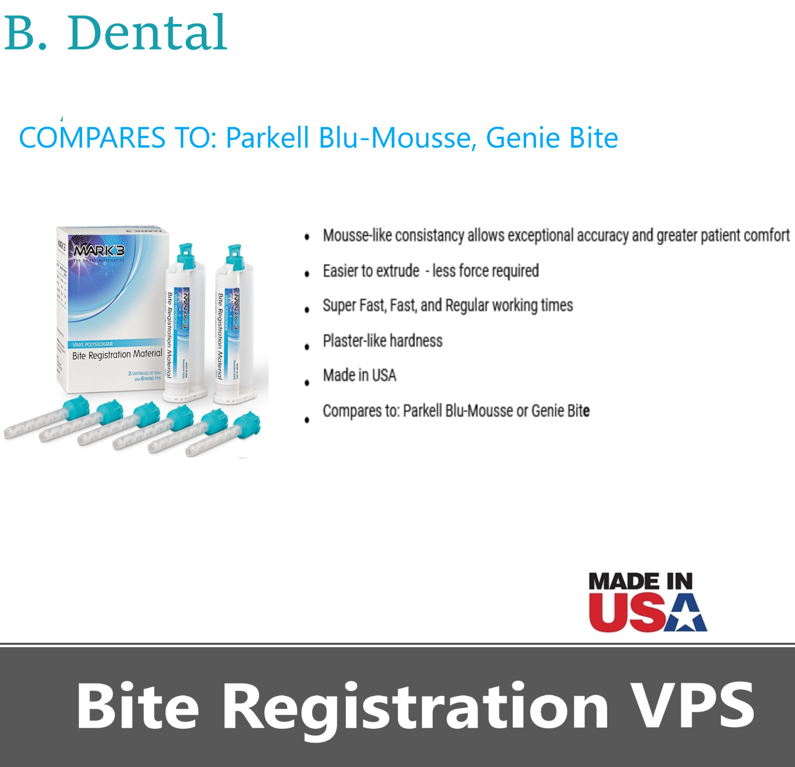 Dental VPS Bite Registration Material FAST SET, REGULAR Set 4 x 50ml Cartridges