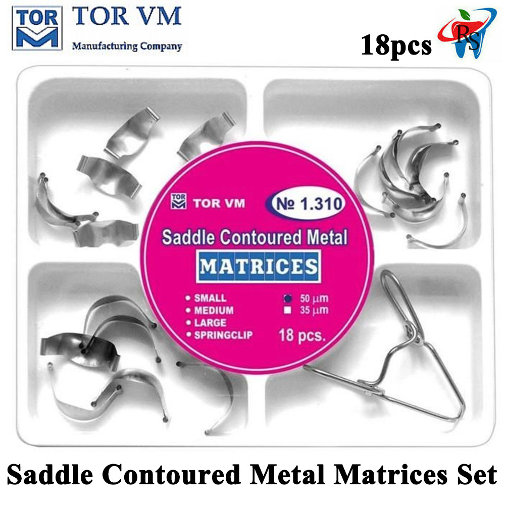 18pcs Dental TOR VM Saddle Contoured Metal Matrices Set With Springclip Kit