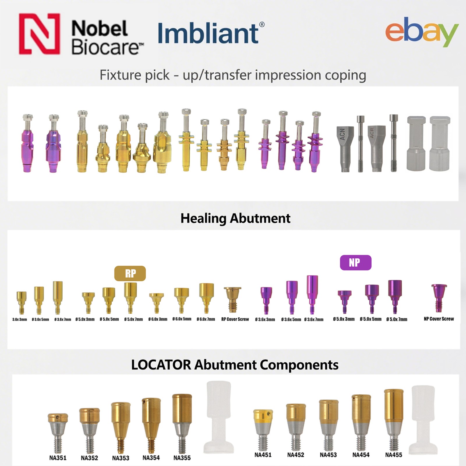 US Nobel Biocare Active NP/RP Hex Locator/Healing Abutment/ Impression Transfer