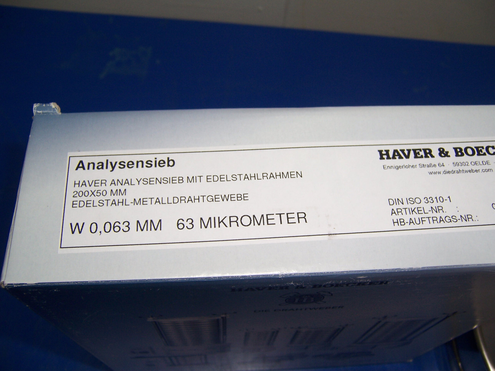 14463 Haver & Boecker 63 micron Test Sieve 200mm dia x 50mm SS metal
