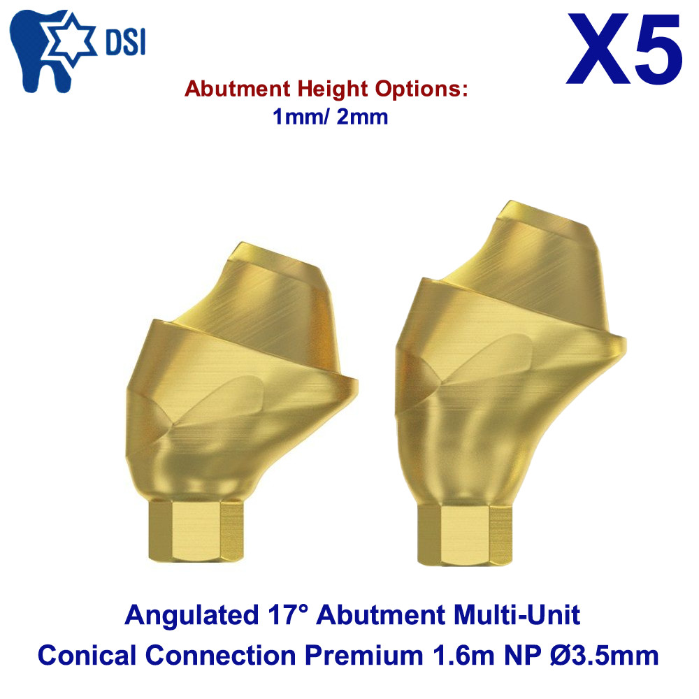 5x Dental Conical Angulated 17° Adapter Head Multi-Unit Premium 1.6m NP Ø3.5mm