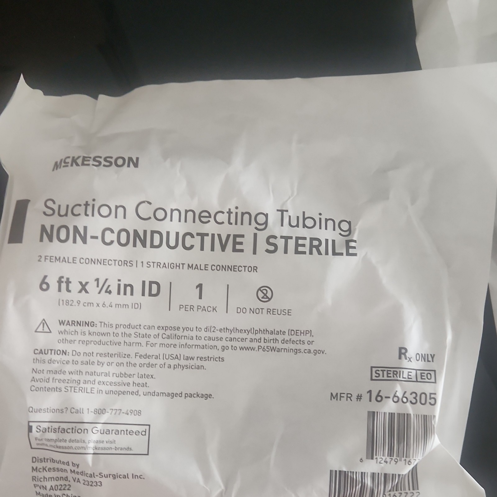 McKesson Suction Connecting Tubing Non-Conductive Sterile 6 ft x 1/4 in 16-66305