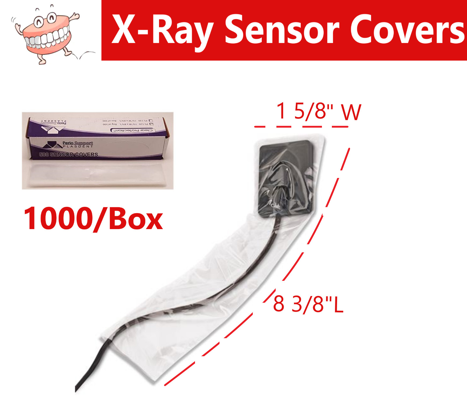 Dental Disposable X-Ray Sensor Covers #2, Plastic 1000 PCS/bx, 1 5/8” x 8 3/8”