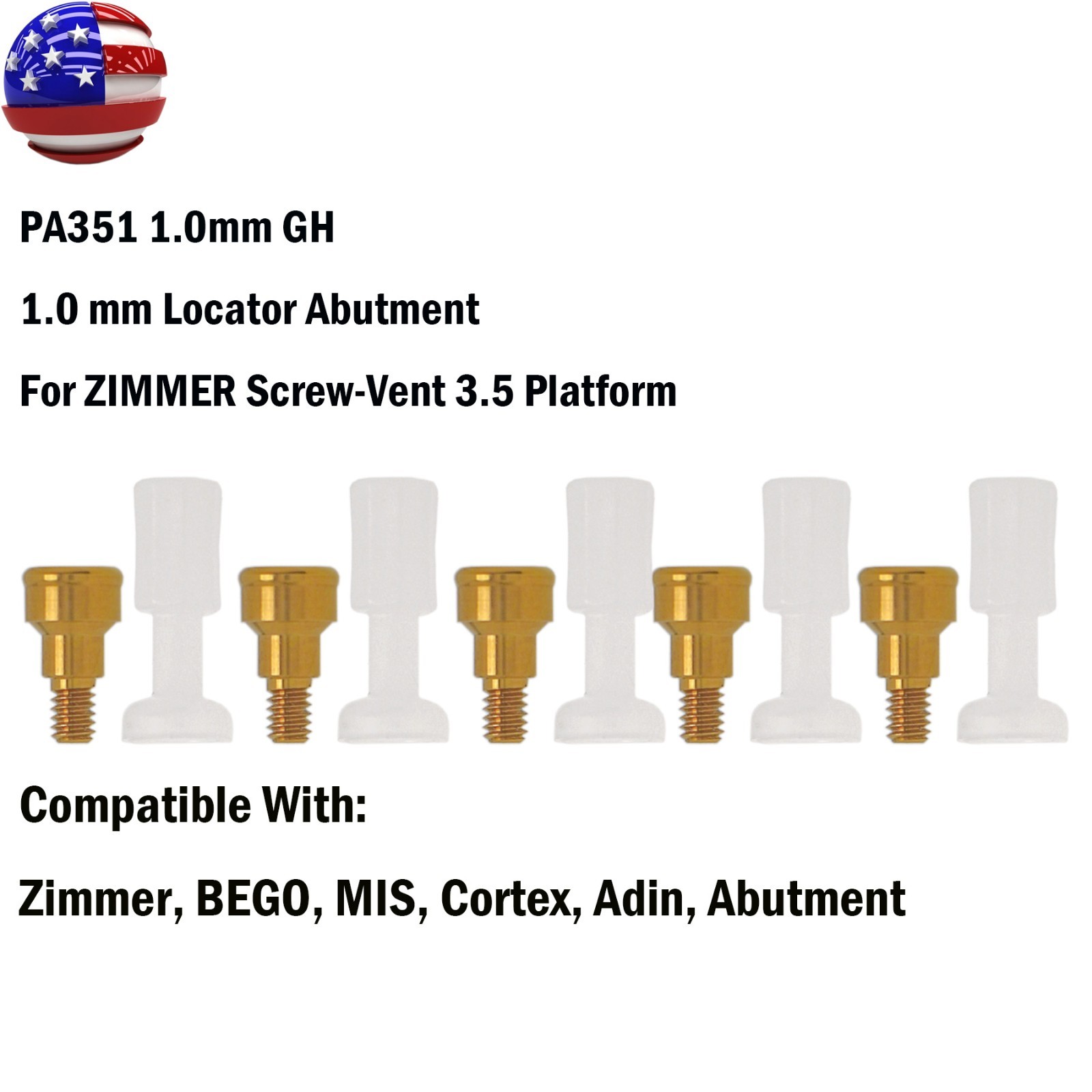 US ZEST Locator Overdenture Abutment Fit MIS Zimmer TSV 3.5/4.5 Platform Cortex