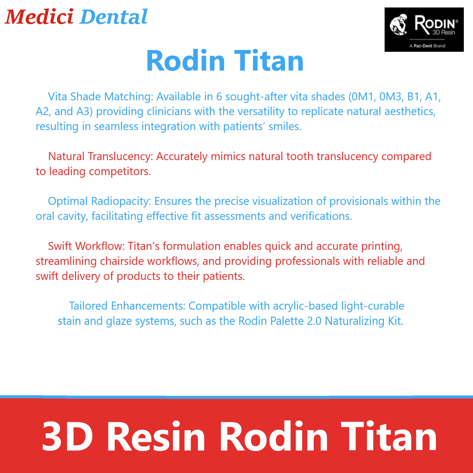 3D Print Dental Rodin Titan, Shade A1, 600g/Btl – Full Arch restorations Denture