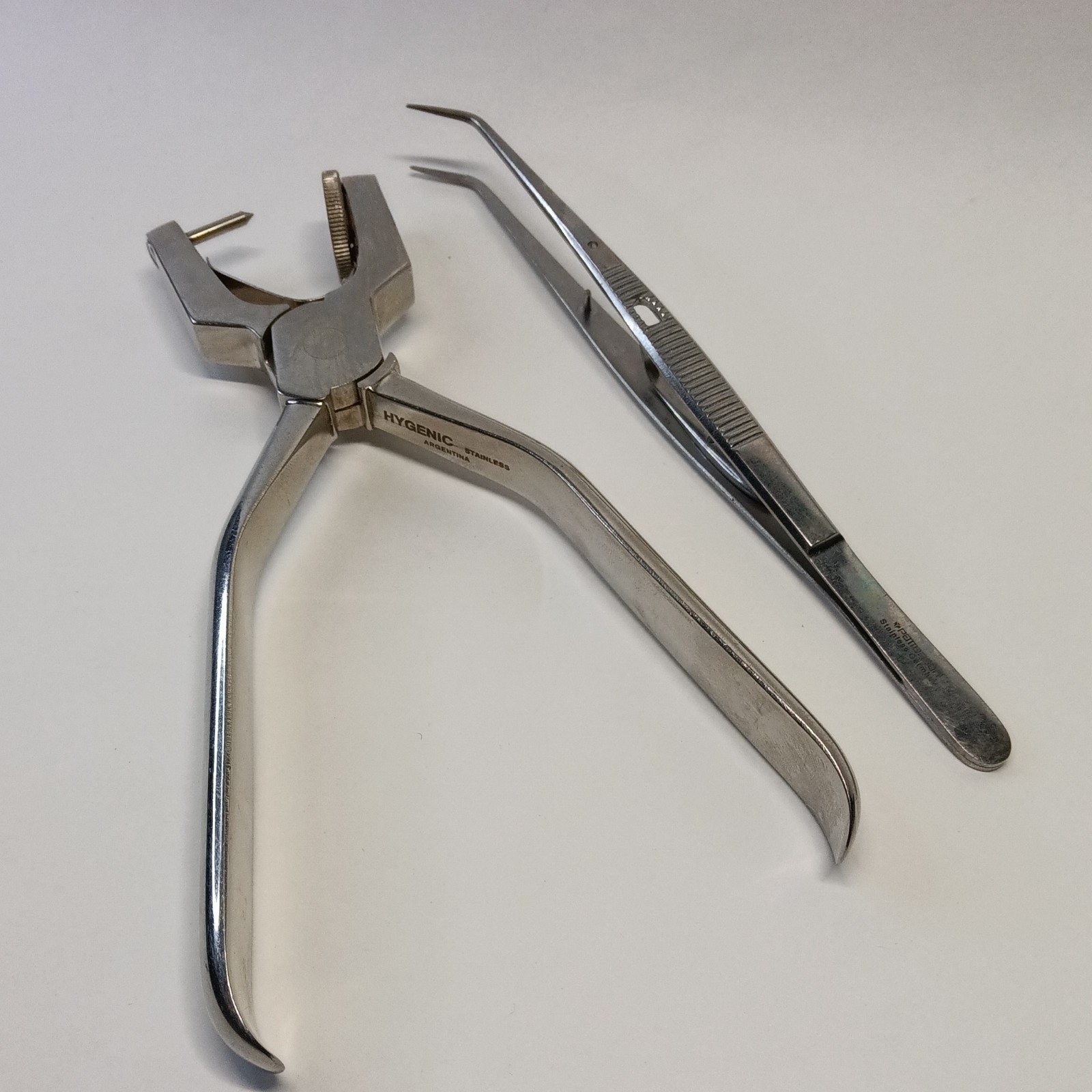 Hygenic Dental Stainless Rubber Dam Punch and Patterson Dental Tweezer – Used