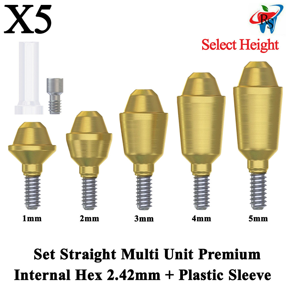 5x Set Dental Plastic Sleeve + Straight Multi-Unit 1.6 Standard Int Hex 2.42mm