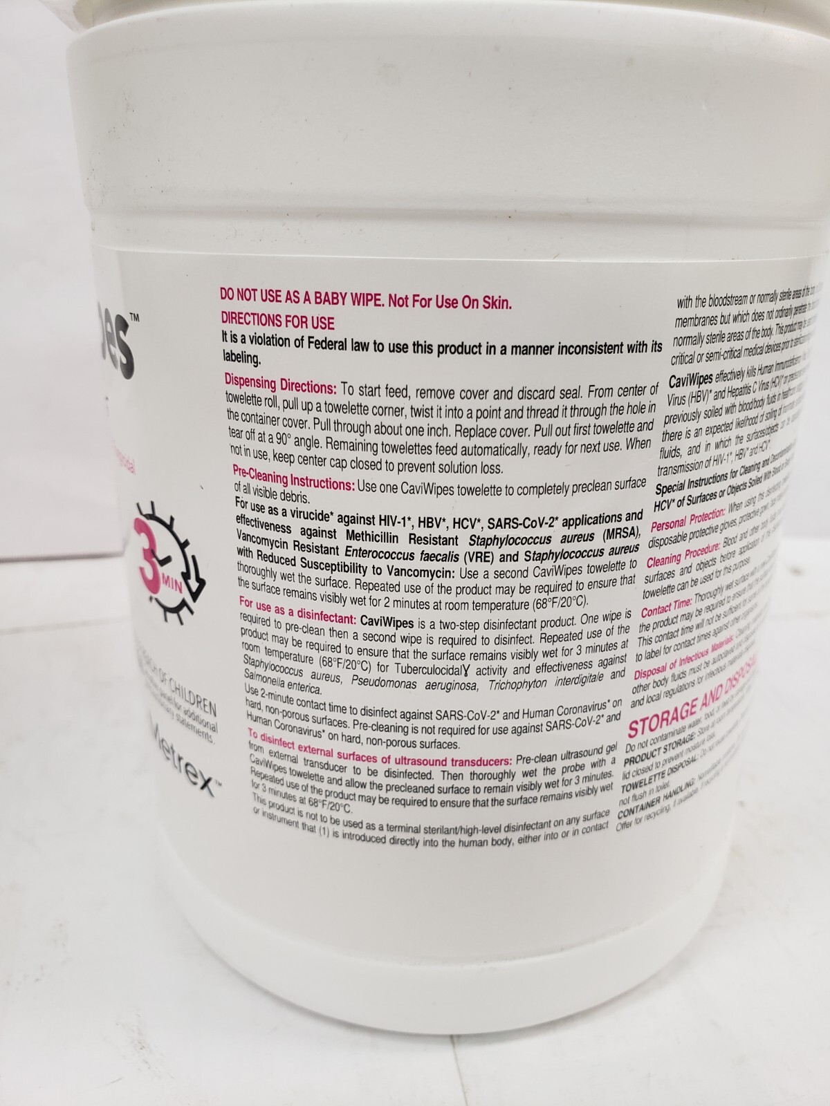 Metrex CaviWipes 13-1100 Germicidal Hospital Towelettes Lg 6″ x 6.75″ 220 Can