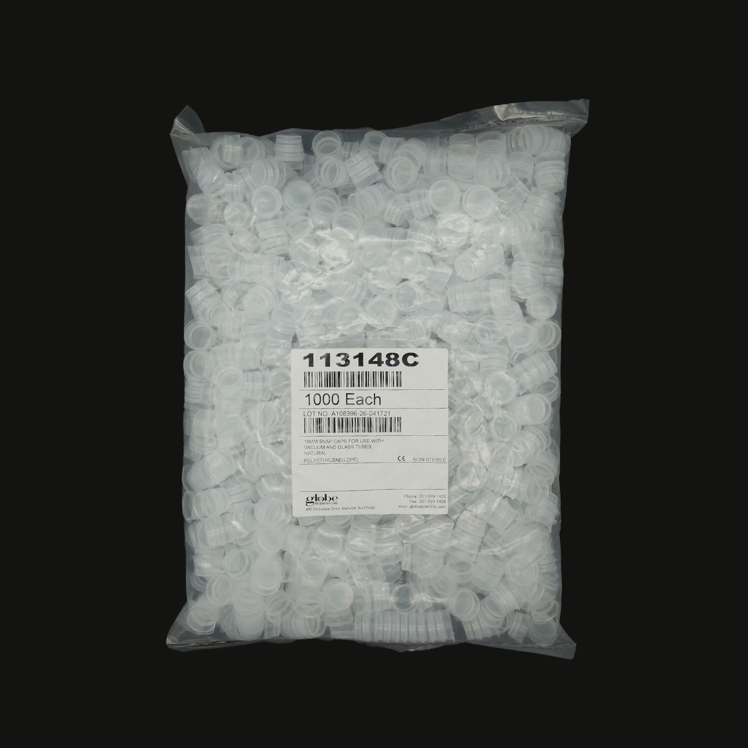 16mm Snap Caps for Vacuum and Glass Tubes, 1,000/bag