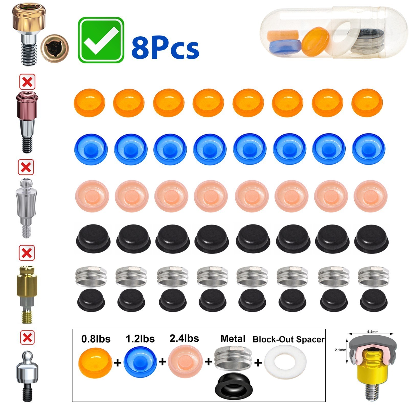 Dental Locator Core Tool with Extraction Remove Retention Male Caps Kit