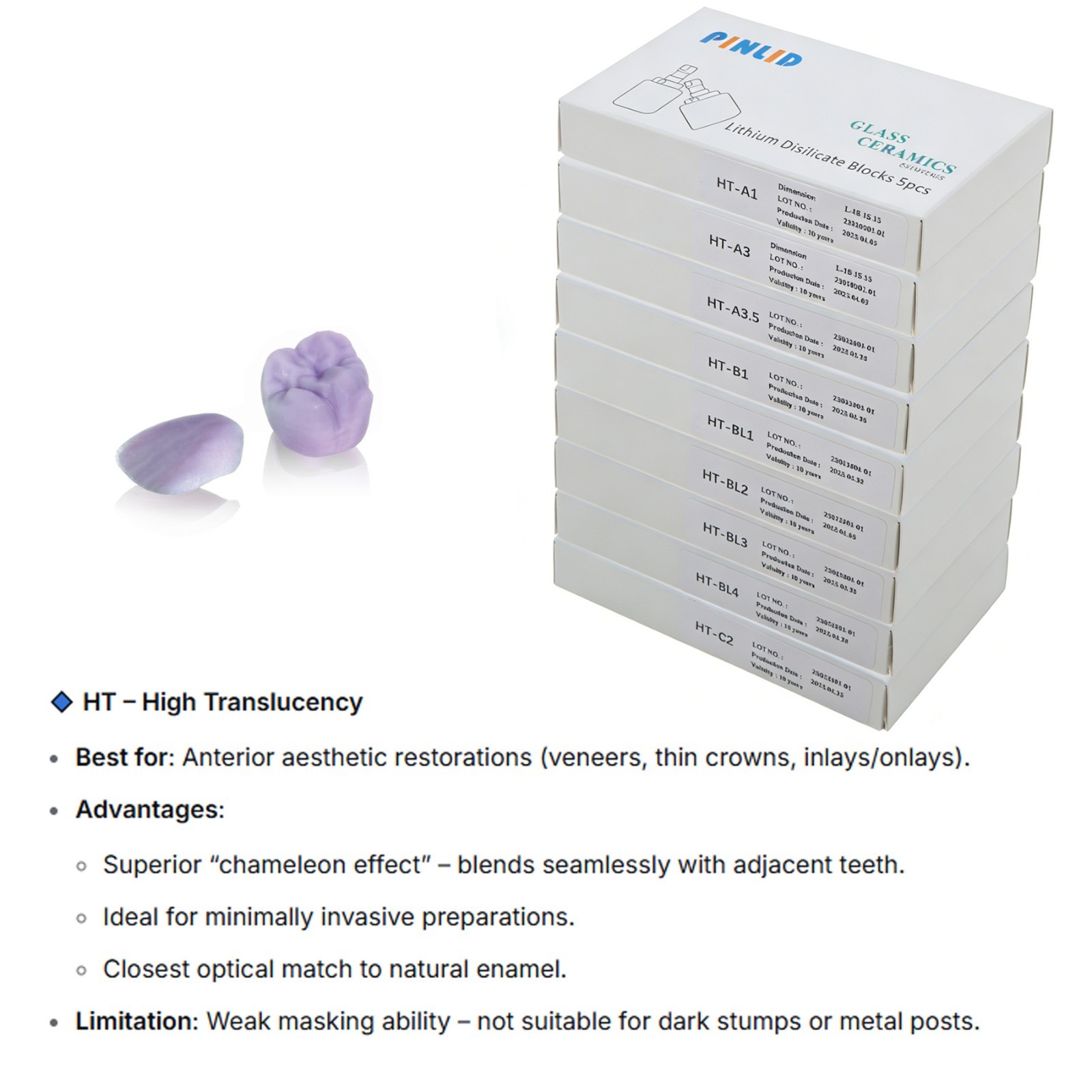 US Dental C14 HT Glass Ceramic Lithium Dislicate Blocks CEREC Emax CAD CAM Block
