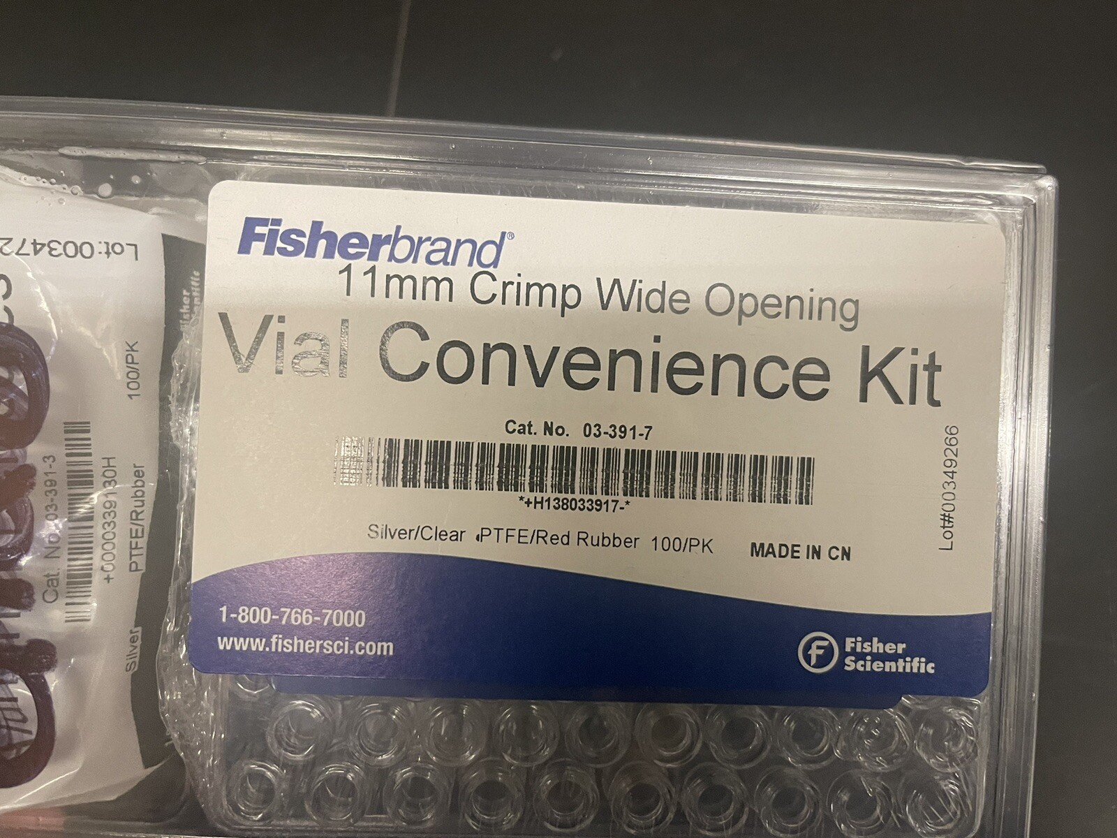 New! Fisher Scientific 11MM Unassembled Vial And Crimp Wide Convenience Kit.