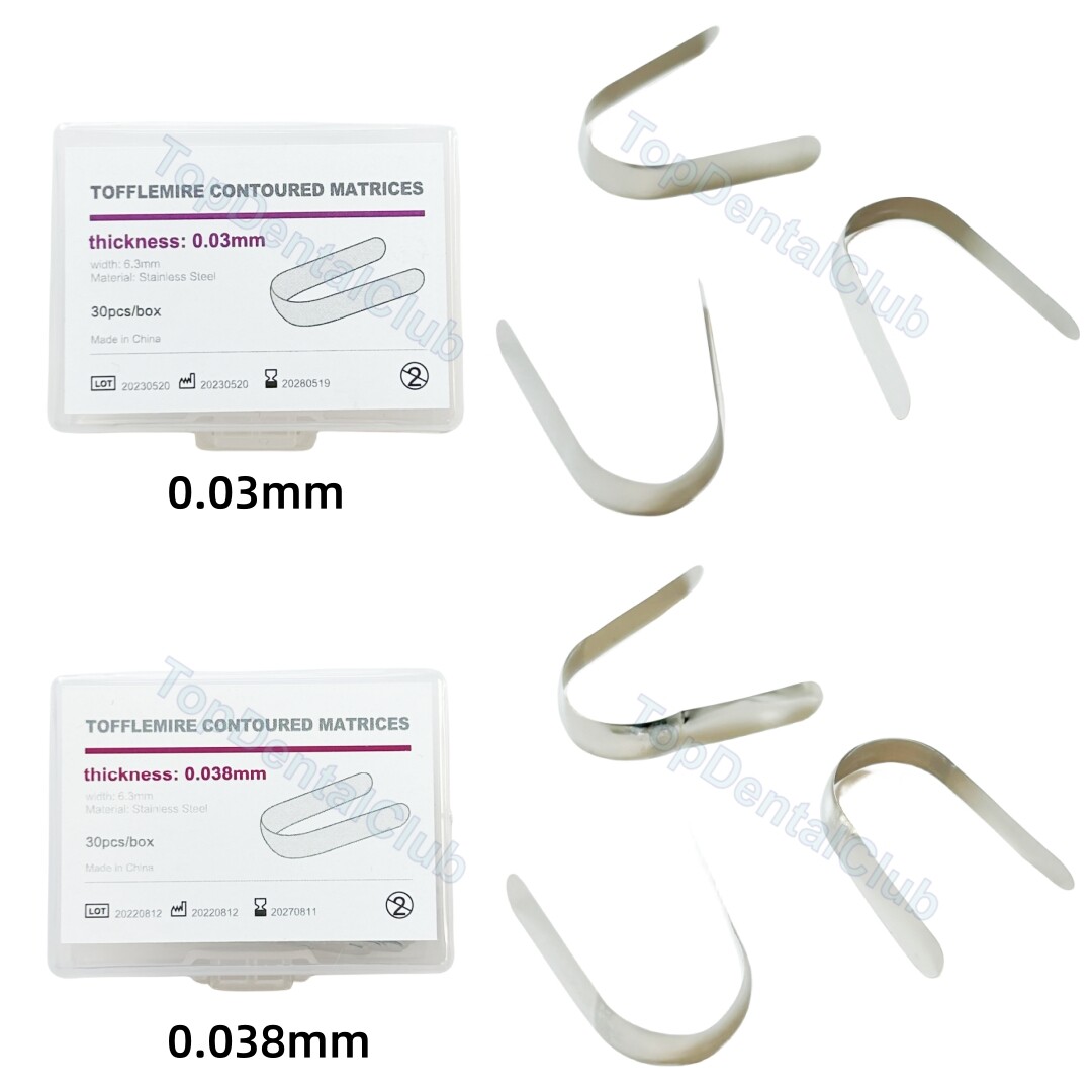 0.03mm/0.038mm Dental Tofflemire Contoured Matrices Stainless Steel Matrix Bands