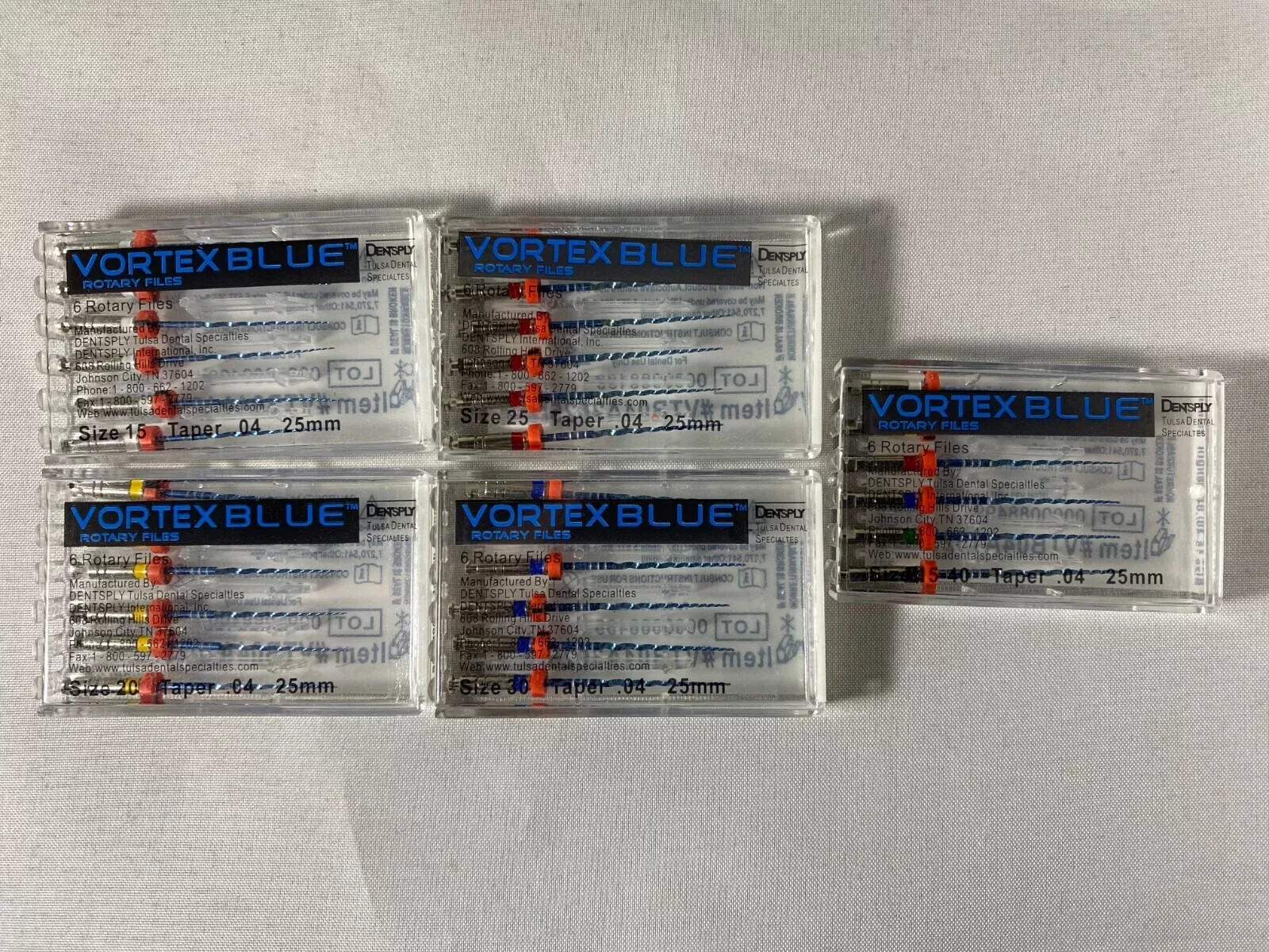 Dentsply Tulsa Dental Vortex Blue 25mm all Taper rotary files 6/pk (all sizes)