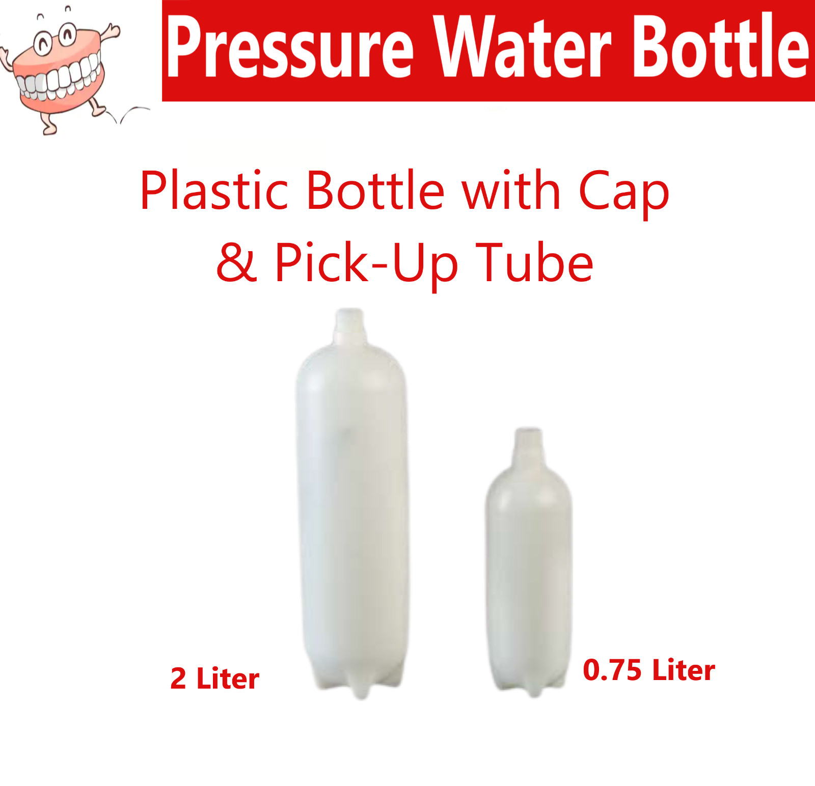 2x DCI Dental Water Bottles Heavy-Duty Plastic 750ML / 1 / 2 Liter with Cap&Tube