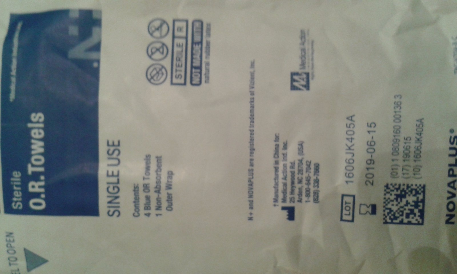 LOT/20pckX4 V704-B Sterile contents-4 Blue OR Towels1Non-absorbent Wrap
