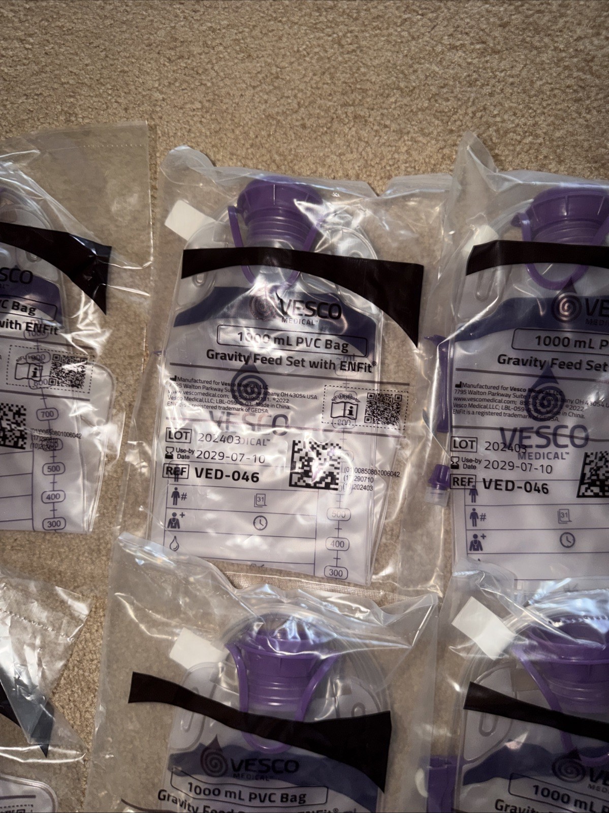 (10) VESCO VED-046 Enteral Gravity Feed Lot with ENFit Connection 1000ml